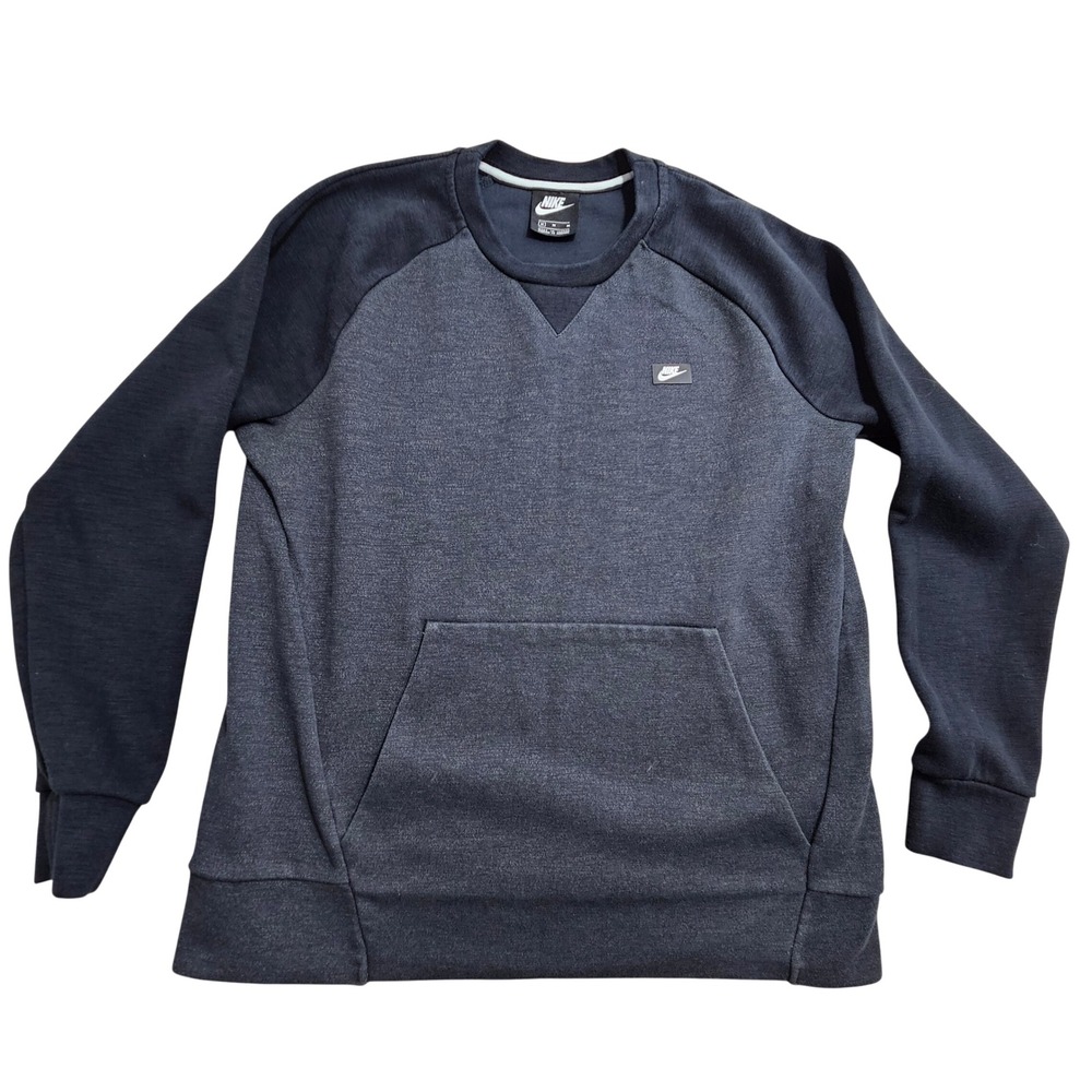 Nike Crewneck Sweatshirt Medium Grey Navy Colorblock Raglan Pocket 928465-010